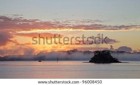 Sunrise at the Bay of Islands, North Island, New Zealand.