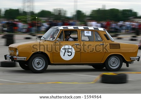 stock photo Oldtimer Skoda rally car in action