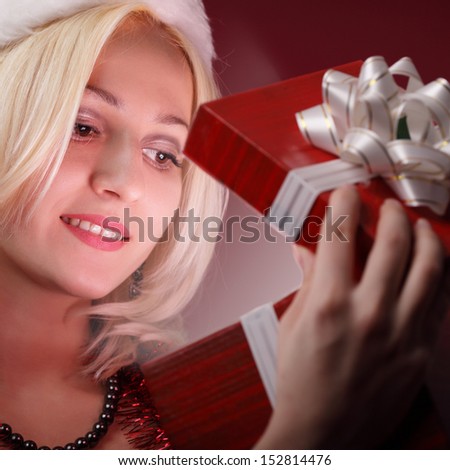 beauty girl with red gift box