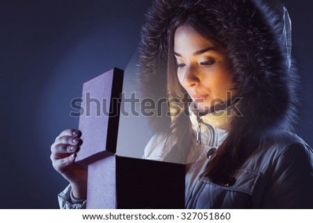 beauty girl with red gift box