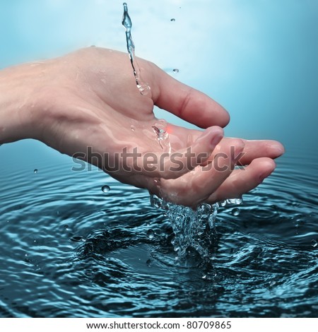 human hand in water stream
