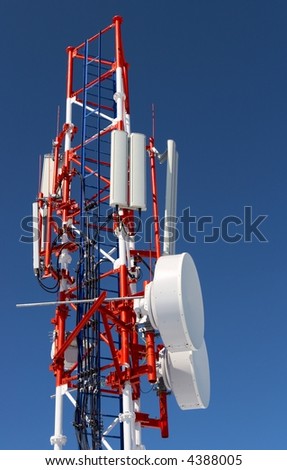 radio  cellular tower on a background of the blue sky