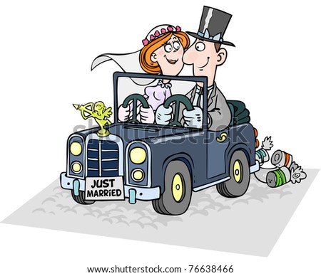 stock vector Cartoon wedding car