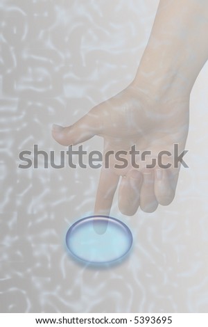 a hand in deep white, with the finger to load in the blue button...