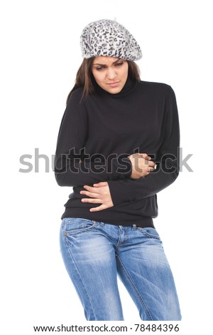 a beautiful woman suffering with pain in her belly