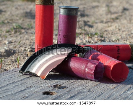 Broken shooting clay and expended shells.