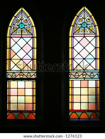 Pair Of Backlit Gothic Stained Glass windows