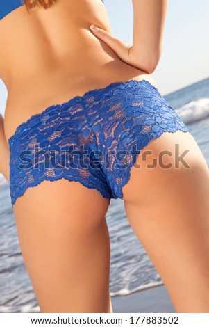 sexy woman back with blue lingerie in the beach