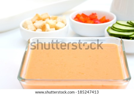 Gazpacho is cold soup typical Spanish cream that is popular in warmer areas and during the summer