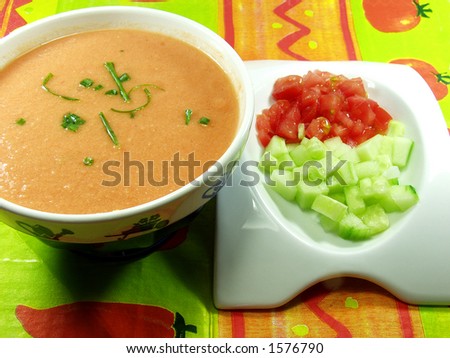 Gazpacho soup a cold, Spanish liquid salad that is popular in warmer areas and during the summer. Andalusian food and drink