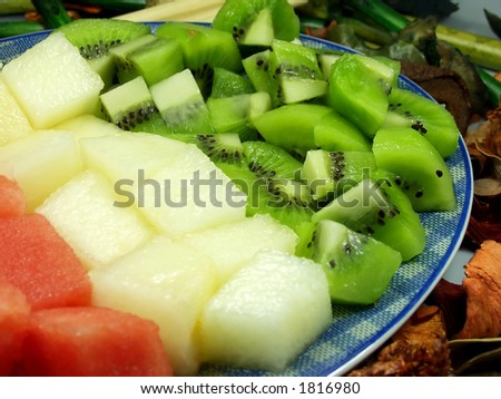 asian fruits tray whit flowers and bambu