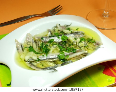 spanish tapas: anchovy whit olive oil and vinegar