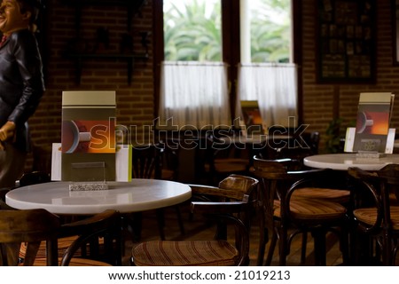 interior of old coffee shop with brown decoration