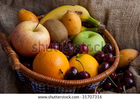 An assortment of fresh mixed fruits in a basket
