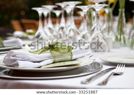 stock photo Table setting for a wedding or dinner event with flowers
