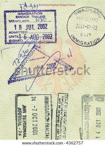 stamps of malta and thailand in german passport