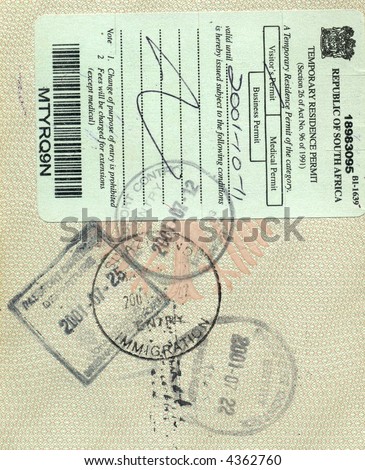 stamps of south africa and swaziland in german passport