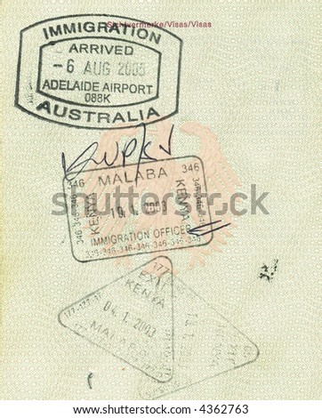 stamps of kenya and australia in german passport