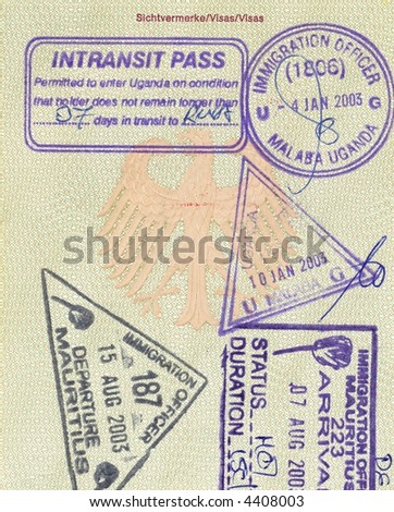 stamps of uganda and mauritius in german passport