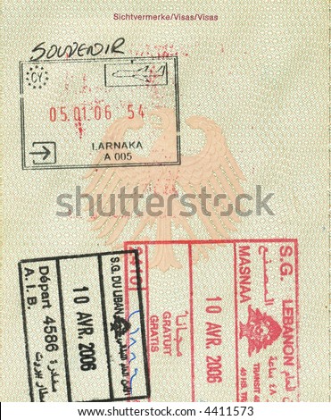 stamps of cyprus and lebanon in german passport