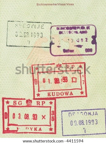 stamps of germany, poland and slowakia in german passport