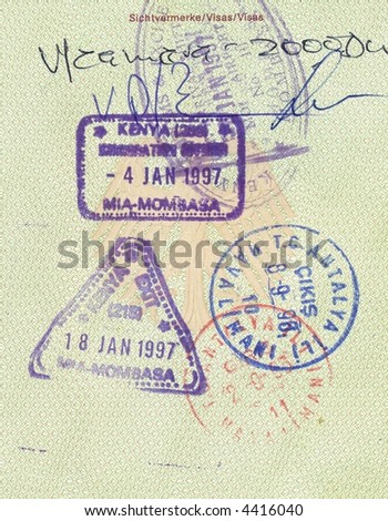 stamps of kenya and turkey in german passport
