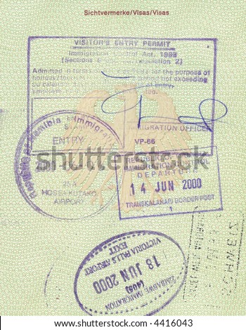 stamps of switzerland, namibia and zimbabwe in german passport
