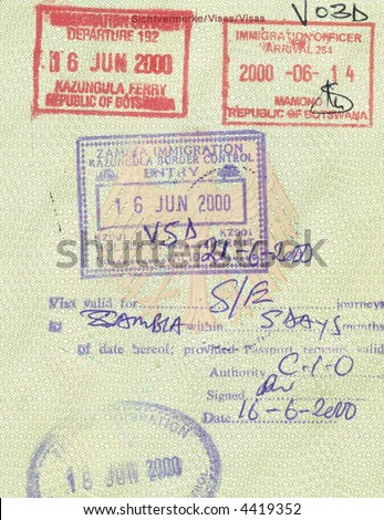 stamps of botswana and zambia in german passport