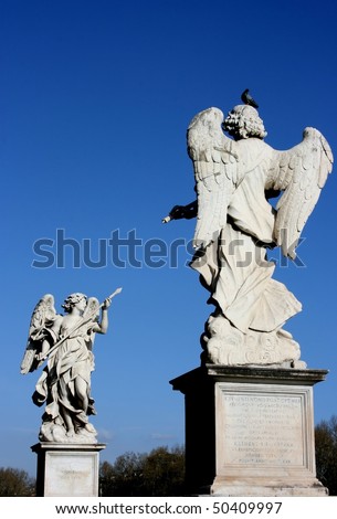 marble statue of angel from the Sant\'Angelo Bridge in Rome, Italy