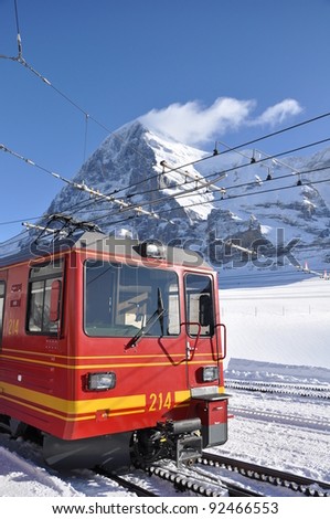 train in front of Eiger North Face from Kleine Scheidegg