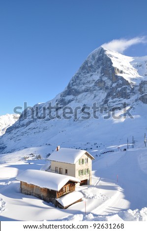 Winter scenery at Kleine Scheidegg, Switzerland. And Eiger North Face