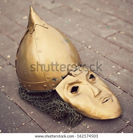 Medieval slavic helmet with a face mask