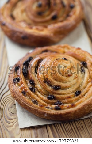 Sweet french roll buns, vertical shot, close-up