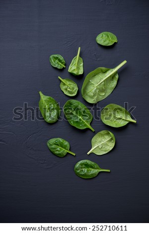 Food ingredients: spinach leaves. View from above, studio shot
