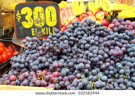 Red grapes at the local market in Valparaiso, Chile.
