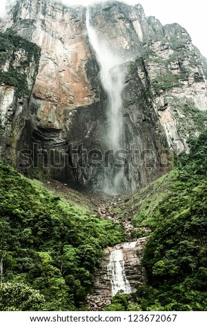 Angel Falls ( Salto Angel ) is worlds highest waterfalls (978 m), Venezuela ( HDR image )