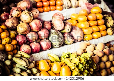 Colorful Vegetables and Fruits , marketplace Peru.