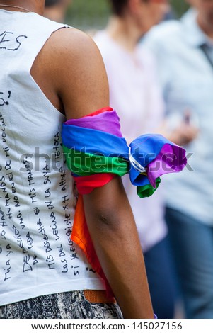 Gay and lesbians walk in the Gay Pride Parade