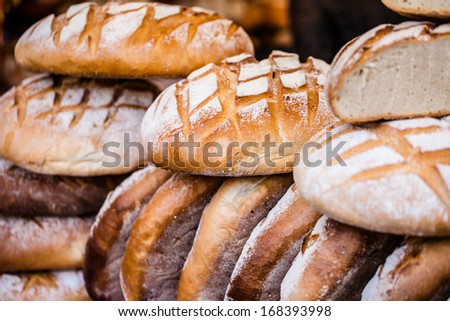 Traditional bread in polish food market in Krakow, Poland.