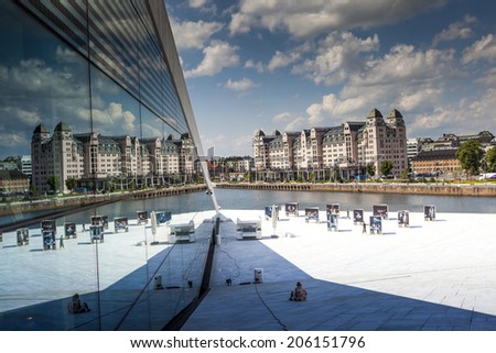 OSLO, NORWAY - JULY 09: View on a side of the National Oslo Opera House on July 09, 2014 in Oslo, Norway