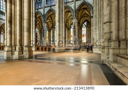 COLOGNE, GERMANY - AUGUST 26: walk way inside the Cologne Cathedral on August 26, 2014 in Cologne, Germany. commenced in 1248 and complete finished in 1880