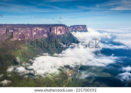 View from the Roraima tepui on Kukenan tepui at the fog - Venezuela, Latin America