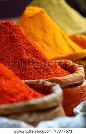 Traditional spices market in India.