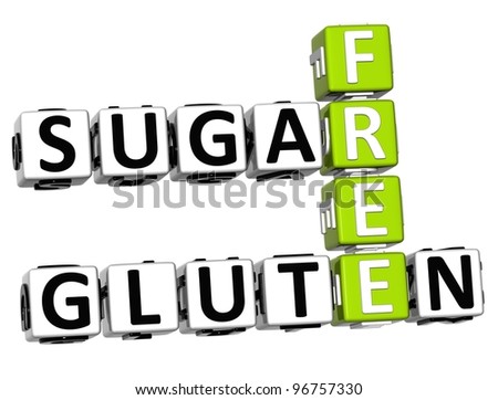 3D Gluten Sugar Free Crossword cube words on white background - stock photo