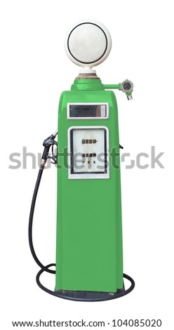 Antique green gas pump on white with clipping path