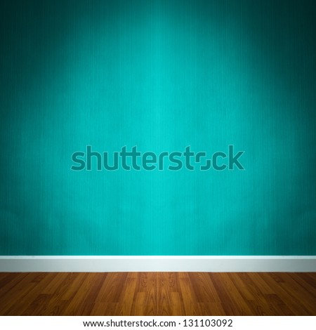 room interior with blue wallpaper