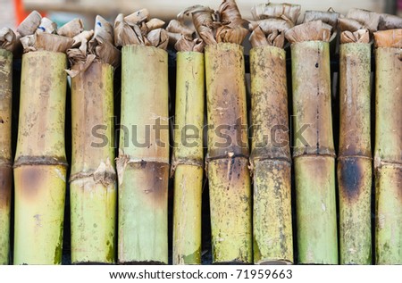 Making rice cooked with bamboo