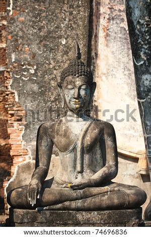 Buddha image in Wat Saphan Hin at Sukhothai Historical Park, Thailand