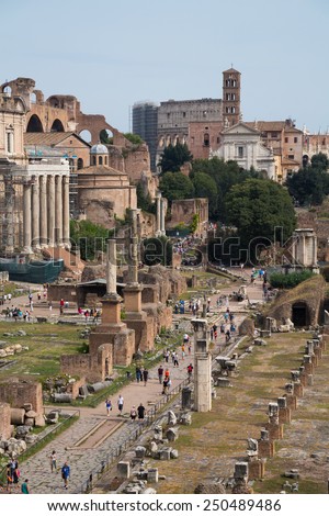 The ruins of Ancient Rome in the Roman Forum, Rome, Italy