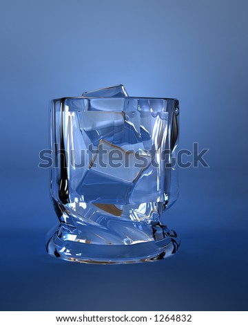 3d glass of water, wine or whatever... you decide with ice inside, on blue background